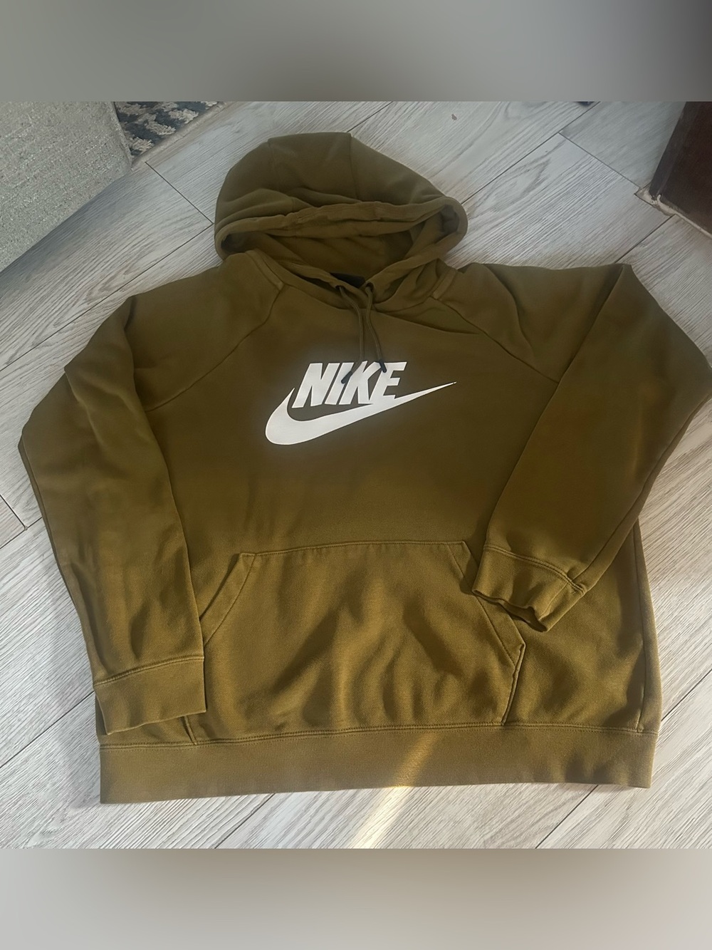 Nike Women’s Olive Green Pullover Hoodie with White Swoosh L